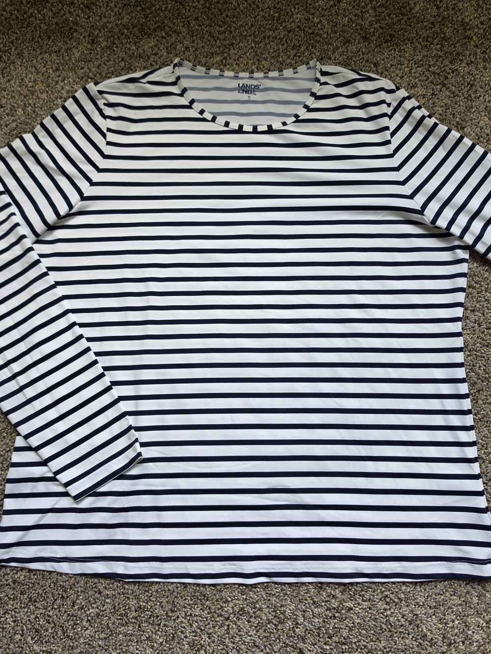 Lands' End White and Navy Striped Long Sleeve Top